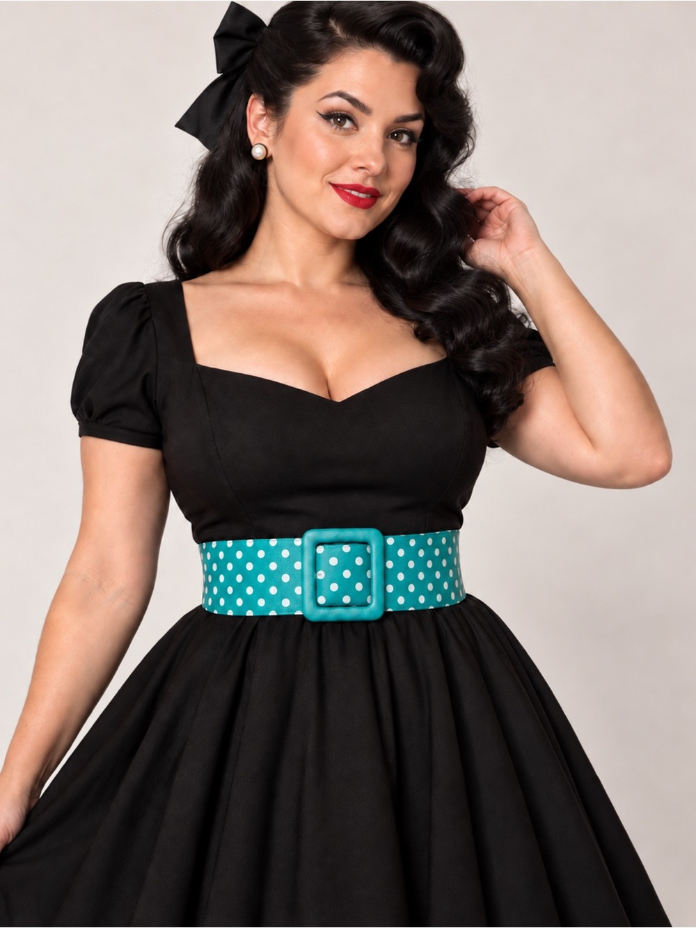Vintage Wide Belt Teal Polka Dot Rockabilly Waist Reversible Retro Pinup 39" NWT